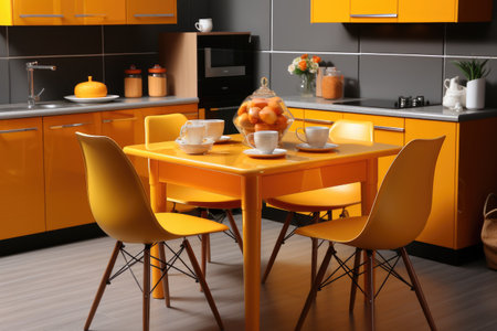 small kitchen young style Yellow color minimalist professional advertising photographyの素材