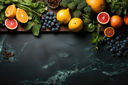 photo of food ingredients with a kitchen table background professional advertising food photographyの素材