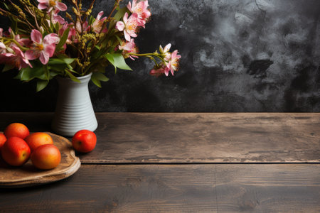photo of food ingredients with a kitchen table background professional advertising food photographyの素材