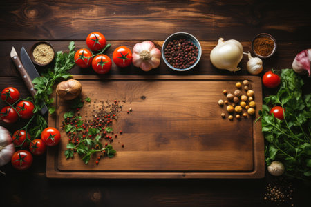 photo of food ingredients with a kitchen table background professional advertising food photographyの素材