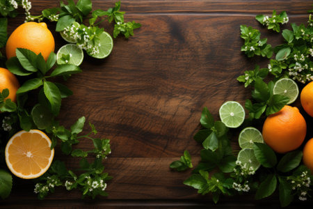 photo of food ingredients with a kitchen table background professional advertising food photographyの素材