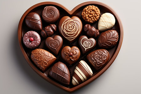 Various heart shaped assortment chocolates ready to be served professional advertising food photographyの素材