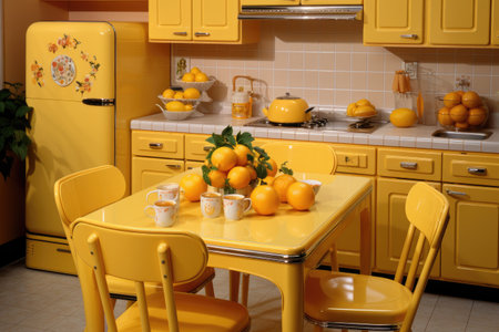 clean minimalist yellow style small kitchen professional advertising photographyの素材