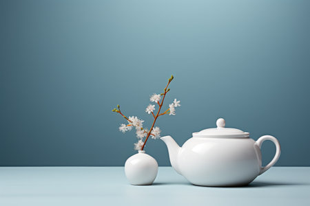 vintage teapot in the kitchen table professional advertising photographyの素材