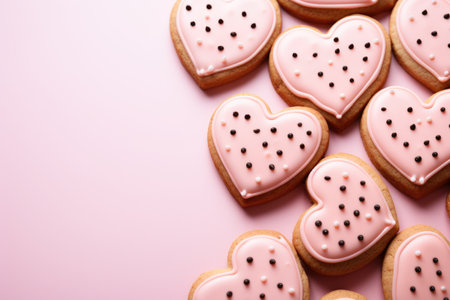 Pink heart biscuits are ready to be served professional advertising food photographyの素材