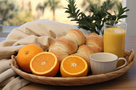 breakfast on the bed table professional advertising food photographyの素材