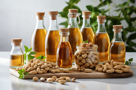 stock photo of peanut oil extract in the kitchen table professional advertising food photographyの素材