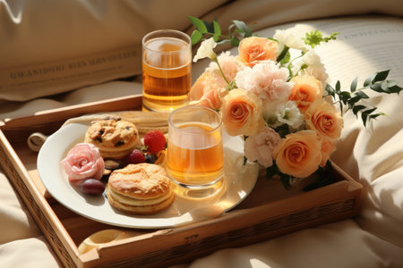 breakfast on the bed table professional advertising food photographyの素材