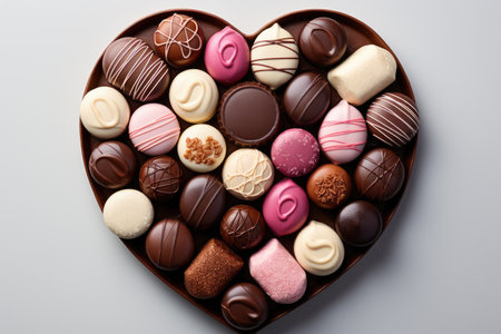Various heart shaped assortment chocolates ready to be served professional advertising food photographyの素材