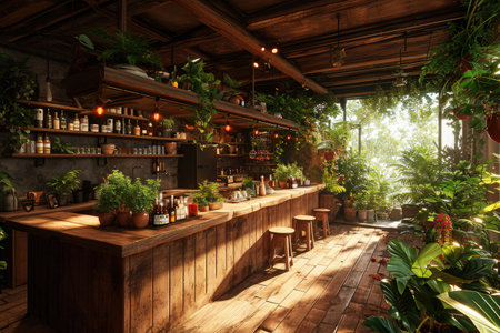 a restaurant with a beautiful kitchen with an elegant ethnic feelの素材