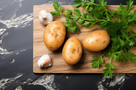potato in kitchen table professional advertising food photographyの素材