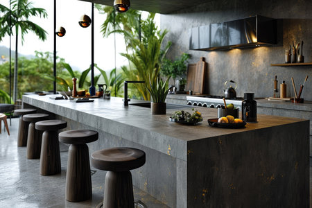 industrial kitchen design with concrete professional advertising photographyの素材