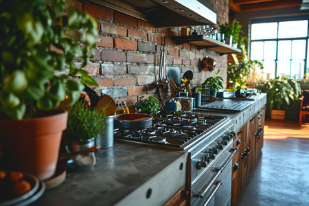 industrial kitchen design with concrete professional advertising photographyの素材