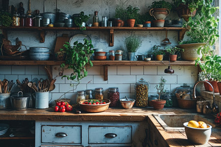 kitchen room with many kitchenware professional advertising food photographyの素材