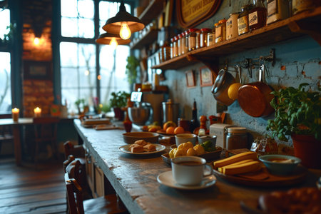 industrial kitchen design with concrete professional advertising photographyの素材