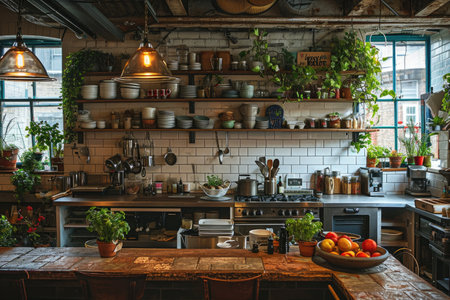 kitchen room with many kitchenware professional advertising food photographyの素材