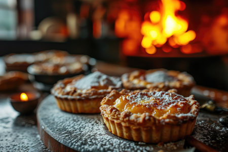 fresh tart is served at the kitchen table professional advertising food photographyの素材