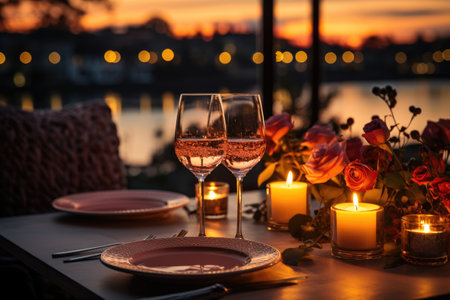 table set for romantic dinner professional advertising photographyの素材