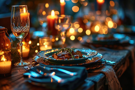 table set for romantic dinner professional advertising photographyの素材