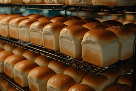loaves in shelves of with kitchen concept of bread baking production professional advertising food photographyの素材