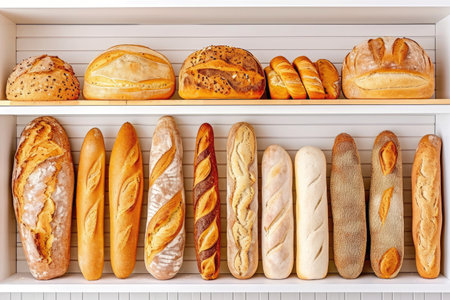 loaves in shelves of with kitchen concept of bread baking production professional advertising food photographyの素材