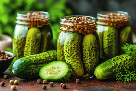 Cucumber pickles in the kitchen table professional advertising photographyの素材
