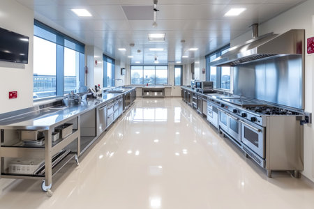 modern kitchen in the hospital canteen professional advertising photographyの素材
