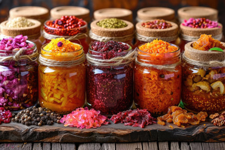 Mixed pickles jar in the kitchen table professional advertising photographyの素材
