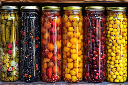 Mixed pickles jar in the kitchen table professional advertising photographyの素材