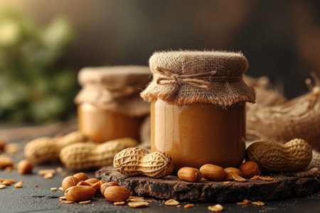 peanut butter isolated kitchen table professional advertising food photographyの素材