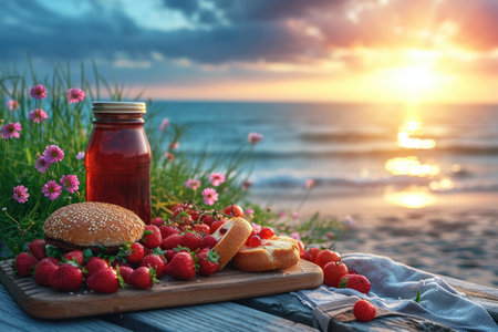 enjoy food and drinks with the view beach professional advertising food photographyの素材