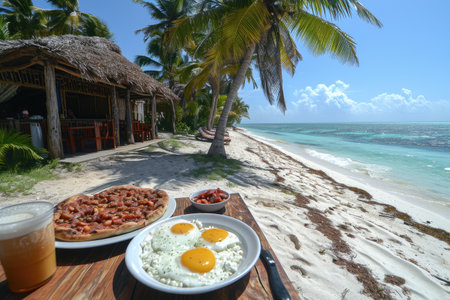 enjoy food and drinks with the view beach professional advertising food photographyの素材