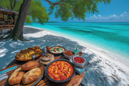 enjoy food and drinks with the view beach professional advertising food photographyの素材