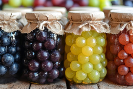 Pickled fruits and vegtables in kitchen table professional advertising food photographyの素材