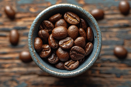 coffee beans isolated kitchen table professional advertising food photographyの素材
