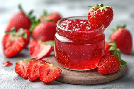 strawberry jam isolated kitchen table professional advertising food photographyの素材