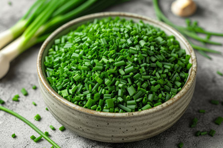 chives isolated kitchen table professional advertising food photographyの素材