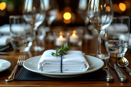 table top on the dining table with flowers and napkin band professional advertising photographyの素材