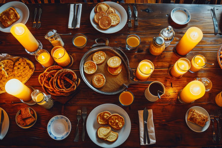 breakfast menu served in dining table professional advertising food photographyの素材