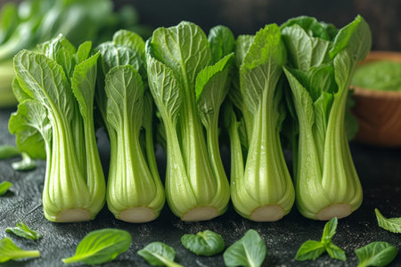 bok choy isolated kitchen table professional advertising food photographyの素材