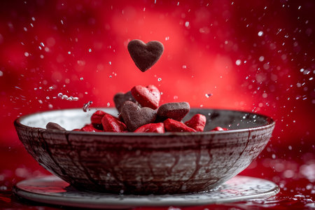 heart chocolate cookies flying in the air professional advertising food photographyの素材