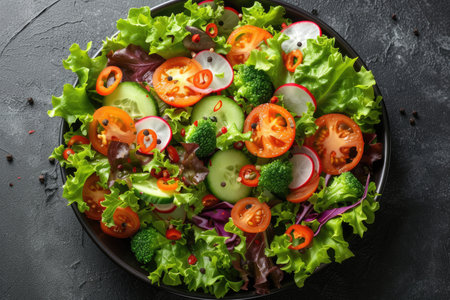 mixed vegetables salad isolated kitchen table professional advertising food photographyの素材