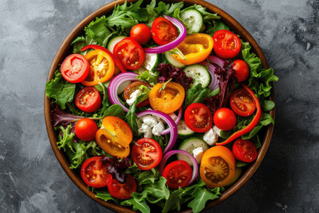 mixed vegetables salad isolated kitchen table professional advertising food photographyの素材
