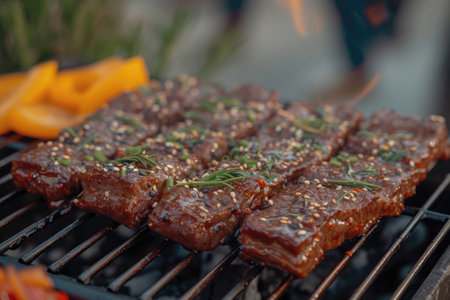 Delicious grilled meat with vegetables professional advertising food photographyの素材