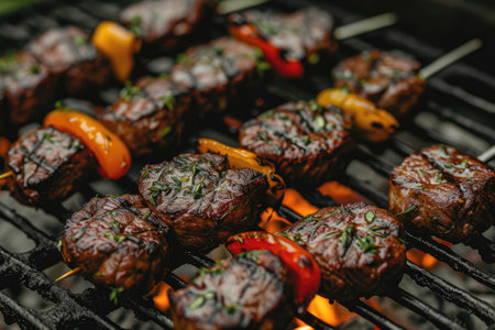 Delicious grilled meat with vegetables professional advertising food photographyの素材