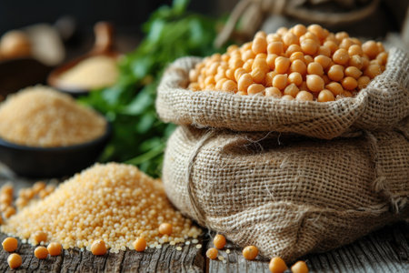 chickpeas isolated kitchen table professional advertising food photographyの素材