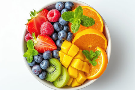 Fresh mixed fruits salad in a bowl professional advertising food photographyの素材