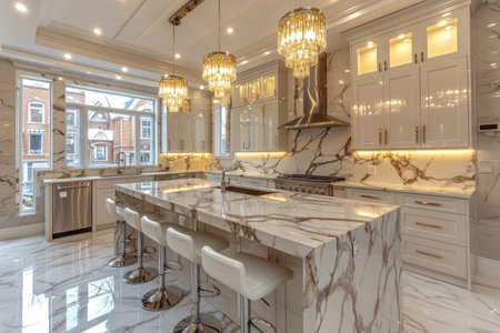 a simplistic modern kitchen in a modern home professional advertising photographyの素材