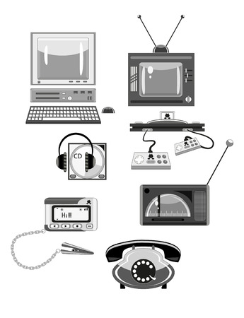 Set of retro devices in shades of gray.のイラスト素材