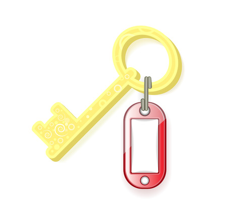 Red tag and yellow key on a white background.のイラスト素材